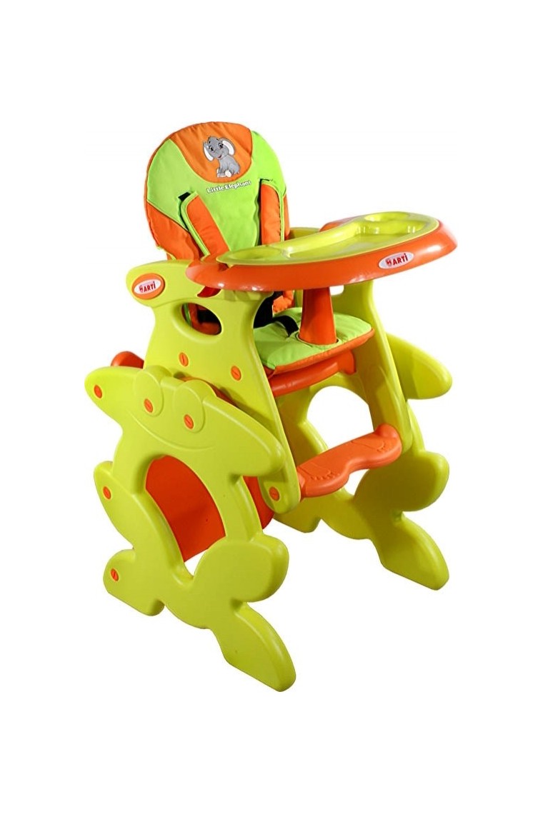 chaise haute transformable en table et chaise orange