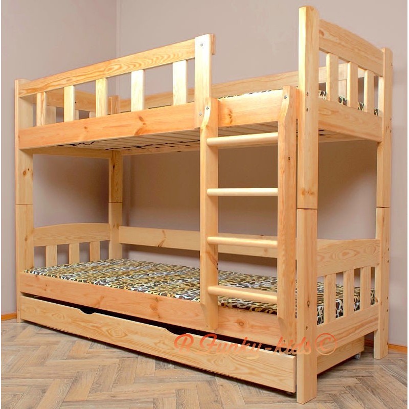 lit superpose en bois massif inez avec matelas et tiroir 180x90 cm