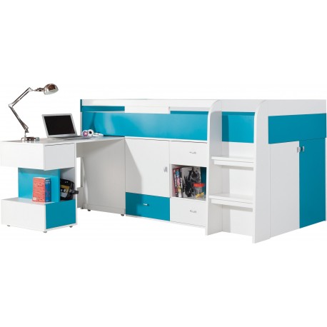 Lit mezzanine surélevé combiné avec bureau et commode Mobby 200x90 cm